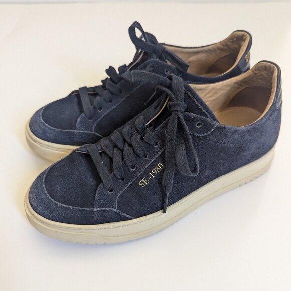 Good Condition Women's Sam Edelman SE-1980 Navy Suede Sneaker Size 7 - Picture 1 of 13